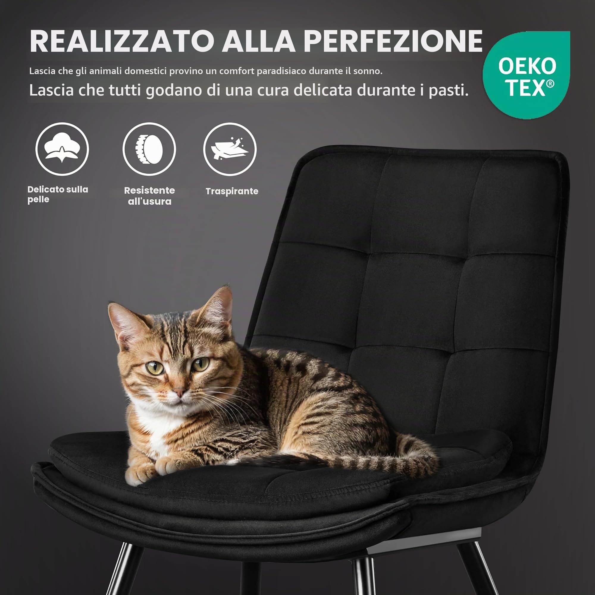 STOOLINK Set di 4 Sedie Sala da Pranzo, Sedie da Sala da Pranzo Moderna, Sedie da Pranzo Imbottita in Velluto, Sedia da Cucina di Design a Scacchiera Senza Braccioli per Cucina, Soggiorno - Nero