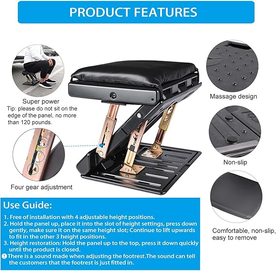 Foot Rest for Under Desk at Work 4-Level Height Adjustable, Ergonomic Foldable Footrest for Office, Gaming,Computer, Soft & Removable Pad Desk Foot Stool Suitable for All Seasons