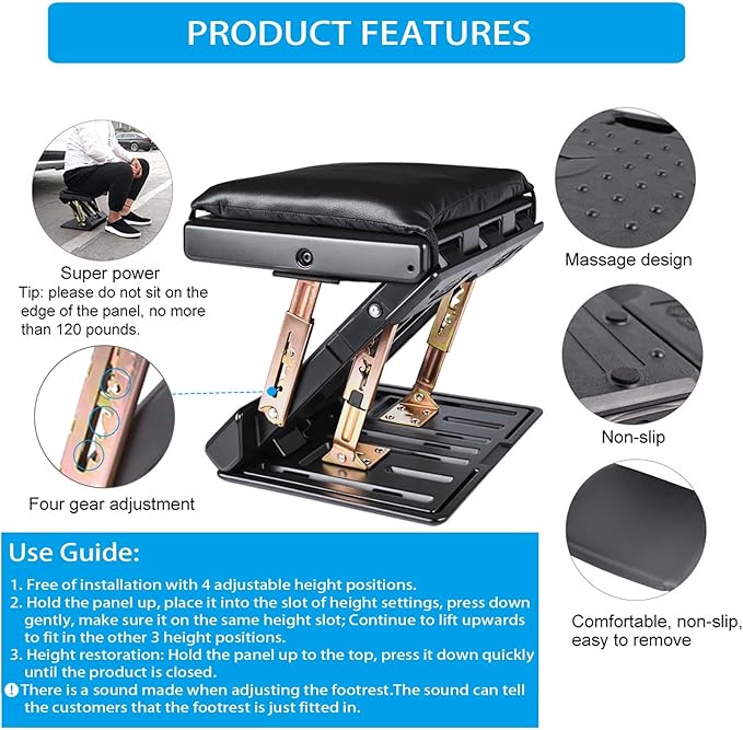 Reposapiés ajustable de 4 niveles, ergonómico y plegable para oficina y gaming miniatura 5