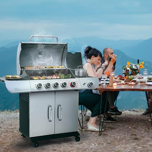 Miniatura 10 de Royal Gourmet SG5002 Parrilla de gas propano de 5 quemadores con quemador lateral y quemador de sellado, parrilla de gas de acero inoxidable con