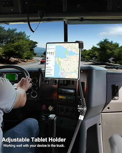 Miniatura 5 de woleyi Soporte antirrobo para tablet de asiento de coche o camión, soporte de seguridad resistente para tableta de piso de automóvil con brazo