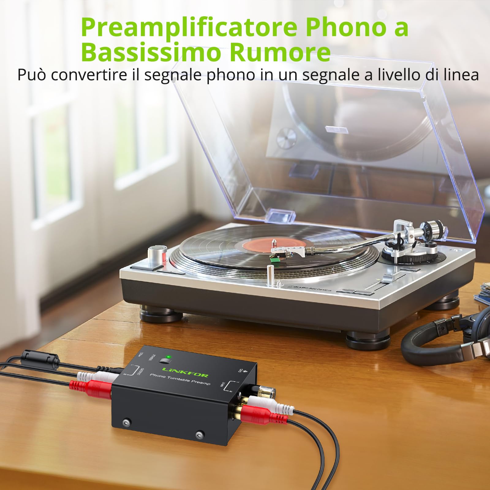 LiNKFOR PP900 Preamplificatore Fono Giradischi RCA Ingresso Uscita 12V 1A Mini Audio Stereo Metallo Basso Rumore