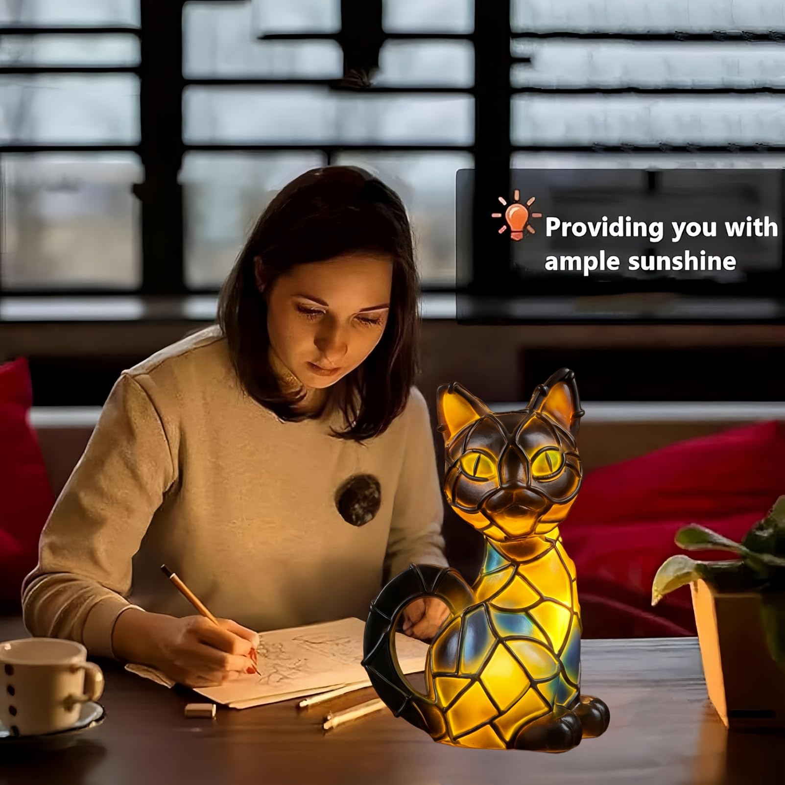 Xugenxes Cat Lamp,2026 New Series Art Desk Lamp, Dyed Resin