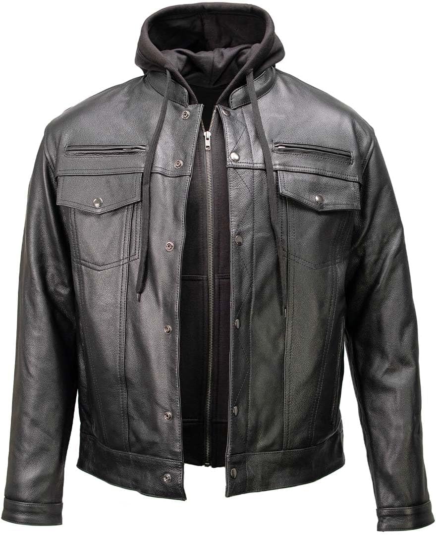 Milwaukee Leather Men's Leather Shirt Jacket with Removable Hoodie and Patch Access - MLM1614