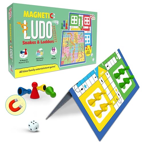 Little Berry Ludo Game for Kids | 2-in-1 Magentic Snakes & Ladders and Ludo Board | 14”x14” Foldable Big Family Game for Kids & Adults | Travel-Friendly Dice Board Game