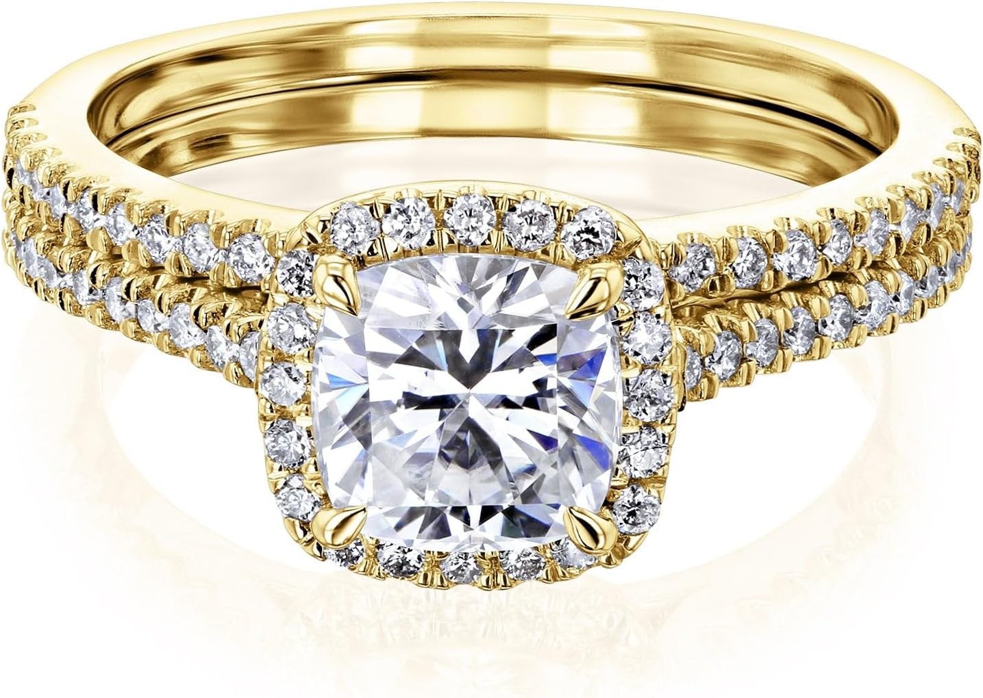 Kobelli Cushion Cut Lab Grown Diamond Halo Bridal Set 14k White Gold (DEF/VS)