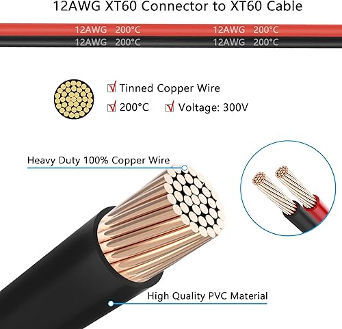 Miniatura 2 de YAODHAOD XT60 Cable de extensión de enchufe 12AWG 50CM cable de silicona, conector XT60 para batería RC Lipo, piezas de juguete de repuesto de
