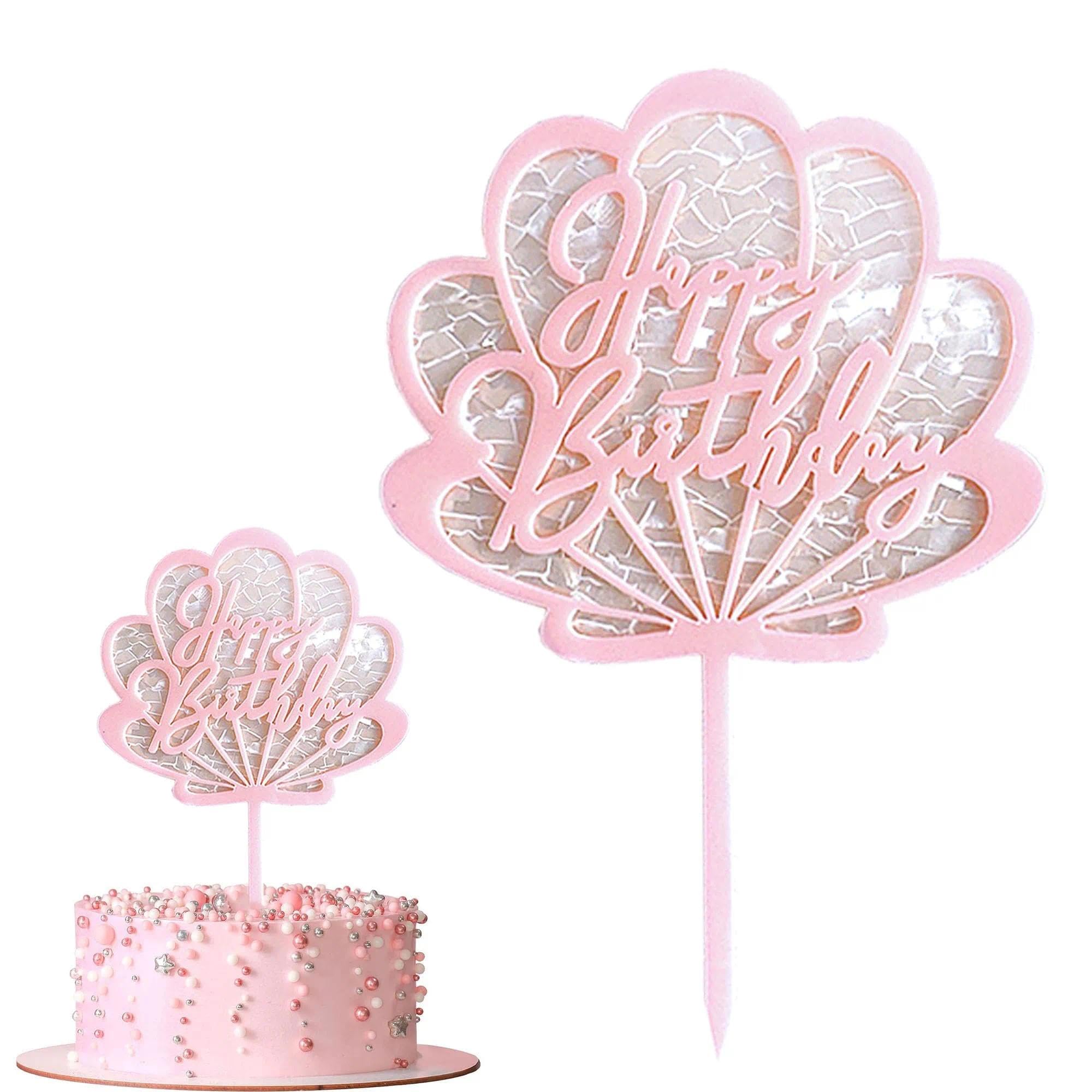 Pink Seashell Cake Topper Ocean Breeze Acrylic Cake Decor for Under the Sea & Mermaid Parties Baby Shower & Kids Birthday Cake Decoration