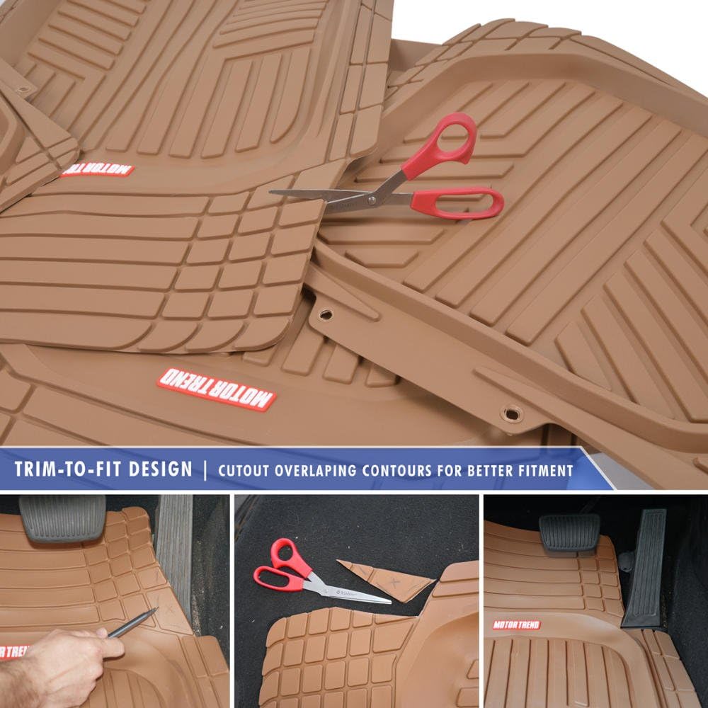 Motor Trend FlexTough Beige Floor Mats for Cars & Cargo Mat Full Set - All Weather Front & Rear Rubber Automotive Floor Mats & Cargo Liner for SUV, Car, & Van - Interior Trunk Mat & Floor Cover
