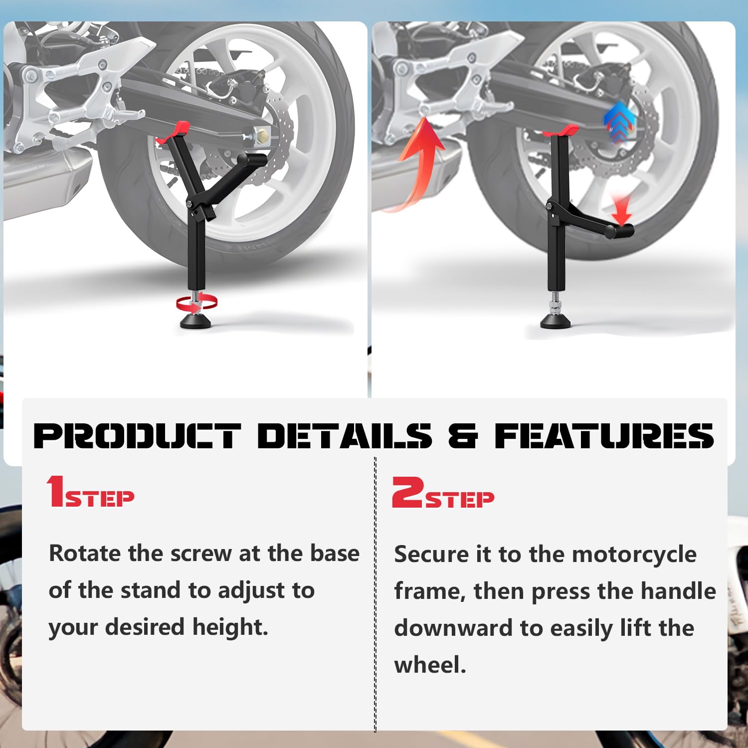 Bequille Moto,Support Levage Roue Moto,Portable Bequille Atelier Moto Accessoires Moto Support Nettoyage Roue Moto Universelle pour Motos Tout-Terrain et Double Sport-Rouge