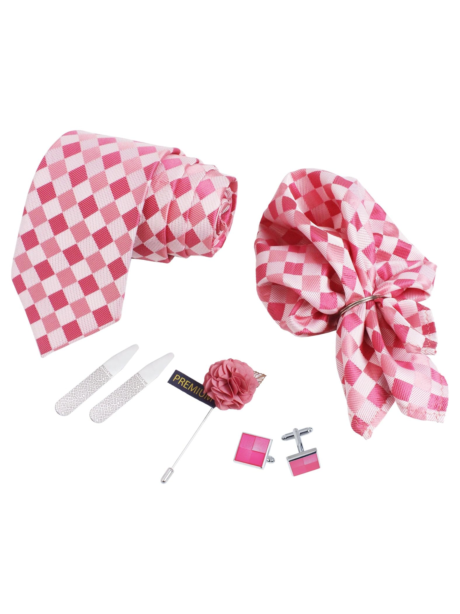 peluche Checkered Pink 5 Pcs Necktie Gift Set For Men-picture-15