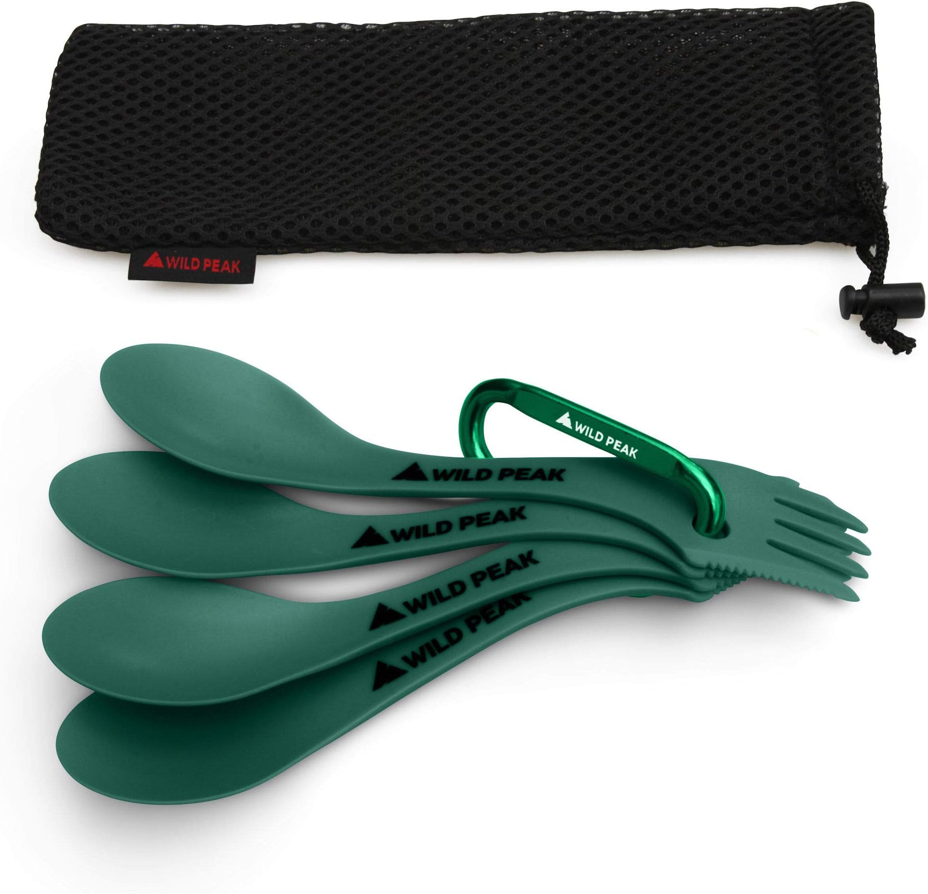 Wild Peak Contour Clip Plastic Spork - Lightweight & Strong all in one Spoon, Fork, Knife Cutlery includes Carabiner Clip & Storage Bag ▲