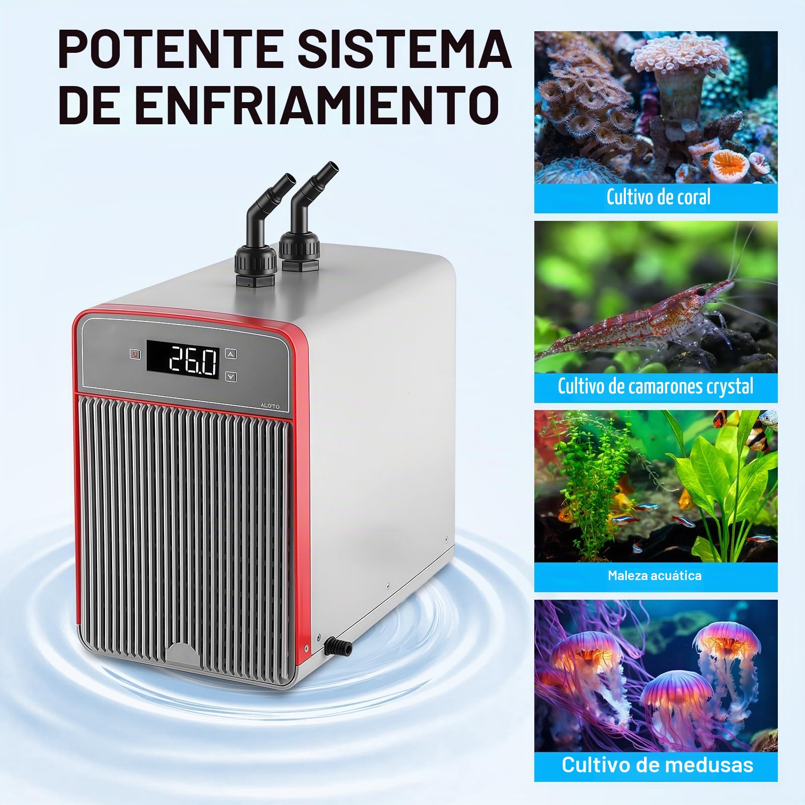 Enfriador Acuario de 160L, Enfriador de Acuario Adecuado para Peceras, Plantas Acuáticas, Medusas, Plantas Acuáticas de Agua Dulce/Salada, con Bomba, Manguera y Anillo de Fijación