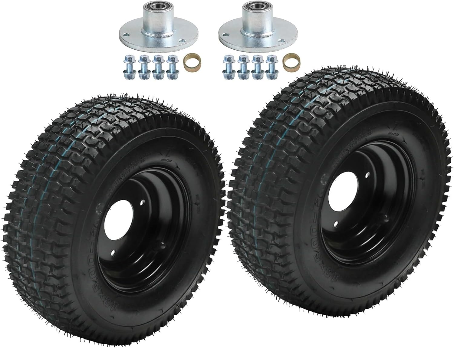 2Pack 13x5.00-6'' Wheel Tire & Rim, 13x5x6 Go Kart Tire, 4-Ply Tubeless Tire with Left Right Wheel Rim Hub 3 Stud 17mm Bearing Flange for Mini Bike Quad Riding Lawn Mower Four-Wheel