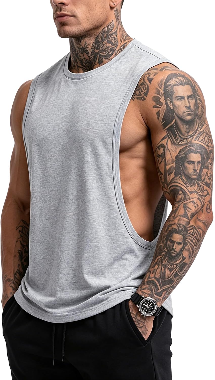Men's Workout Tank Top 3 Pack Gym Quick Dry Open Side Sleeveless Tees
