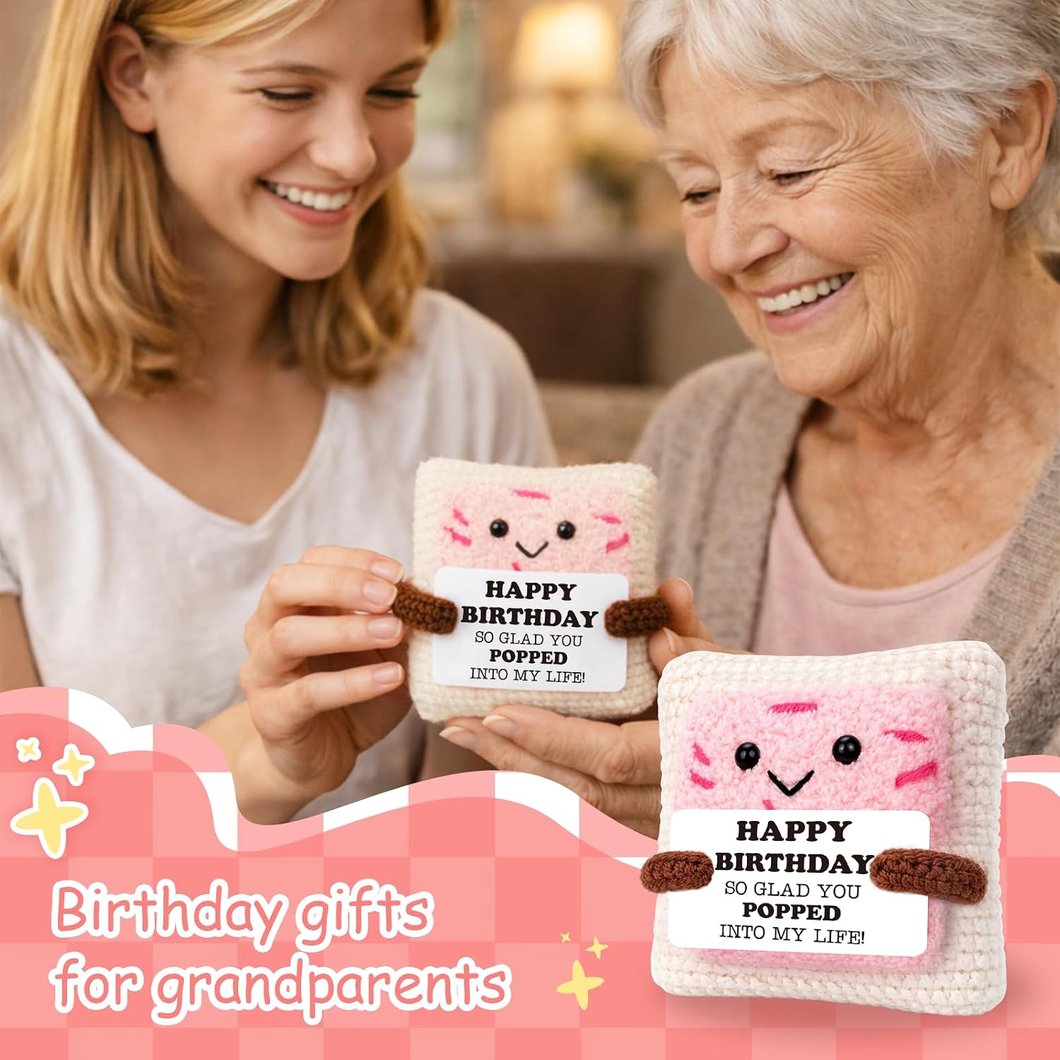 Belatelove Happy Birthday Gifts for Women, Cute Handmade Crochet Cookies with Birthday Card, Unique Gift Ideas for Best Friends Girlfriend Sister Coworker Party Decor