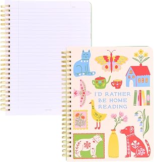 ban.do Small Quote Spiral Notebook, I'd Rather Be Home Reading | 8.5" x 6.75" Mini Rough Draft Journal with 160 College Ruled Perforated Pages, Pocket, Rounded Corners, and Saying Icon Cover