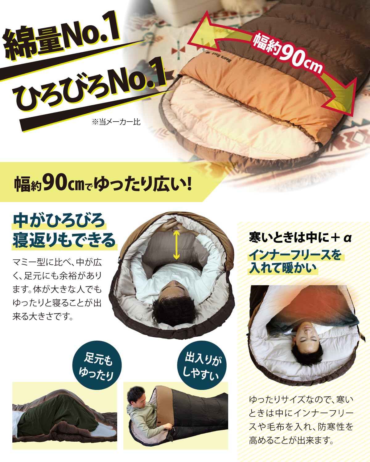 Amazon.co.jp: Bears Rock ベアーズロック -30度 寝袋 冬用 ワイド