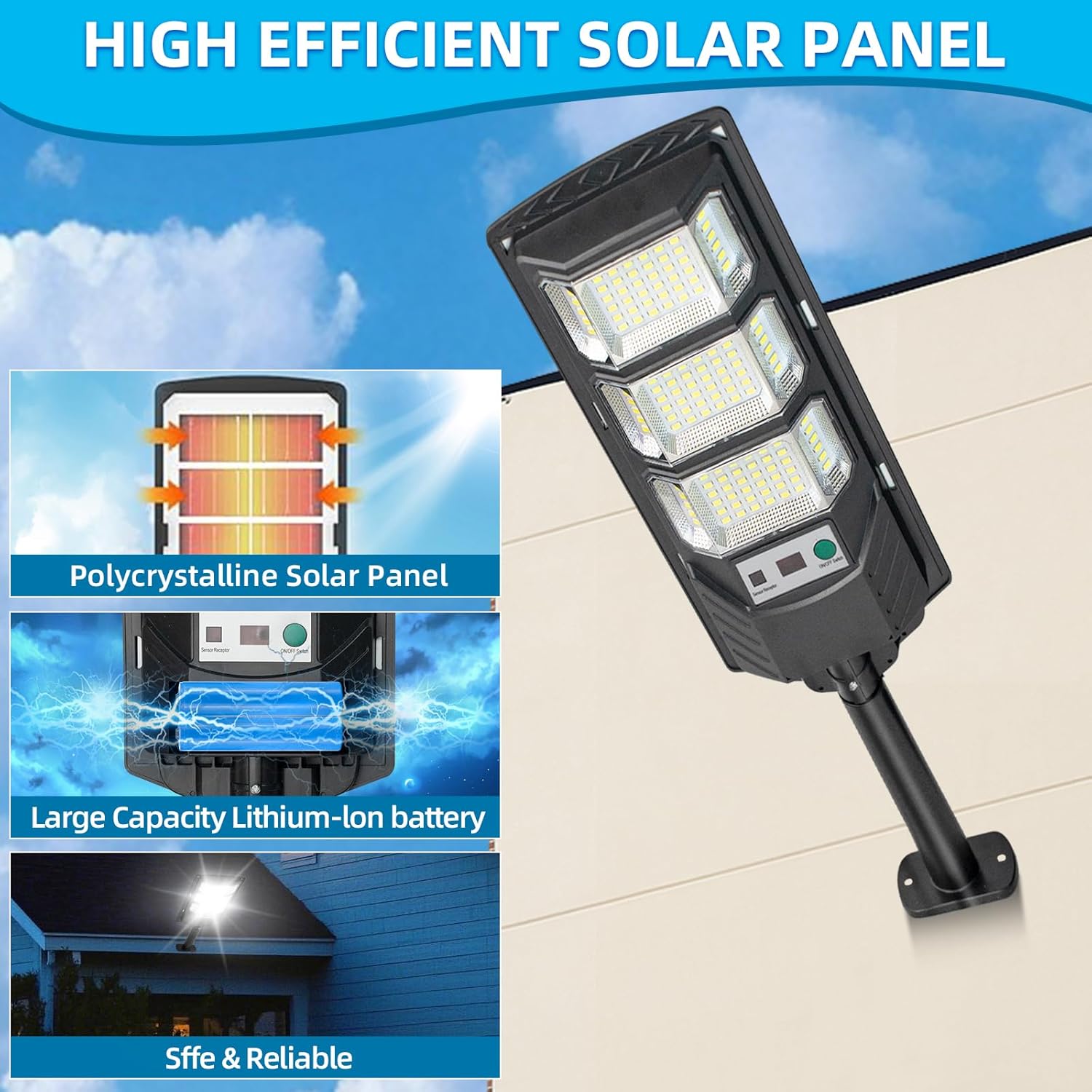 Solar Lights Outdoor Waterproof, 6500K Solar Street Lights Outdoor, LED Solar Flood Lights Dusk to Dawn with Motion Sensor and Remote, Solar Security Lights for Parking Lot, Yard (2 Pack)