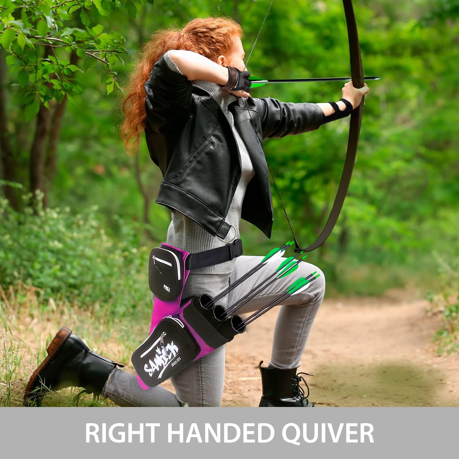 SAMICK SPORTS Archery Arrow Quiver for Arrows - Adjustable Waist Hanged Quiver with 3 Tubes for Archery Arrows, & Pockets for Archery Equipment and Arrow case Right Handed ONLY (Right Handed, Pink) : Sports & Outdoors