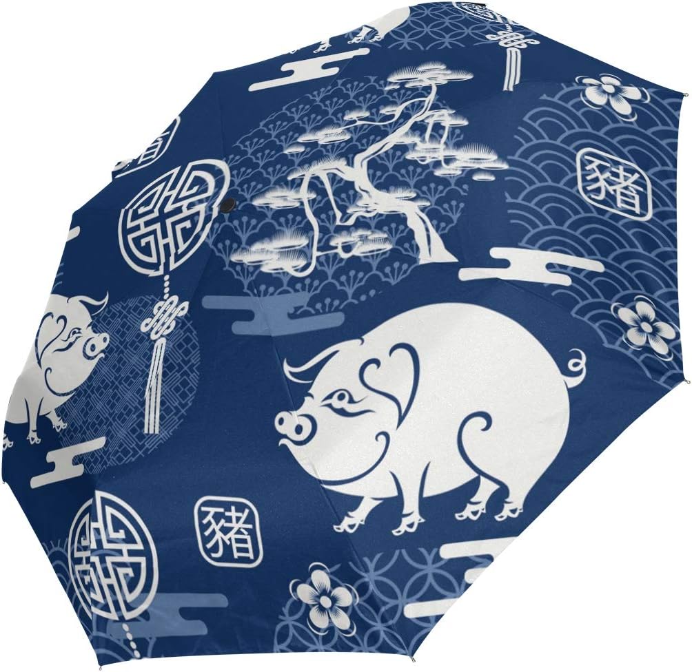 Amazon ミヤビヤ 折り傘 豚柄 ぶた柄 猪柄 イノシシ柄 和風 和柄 中国風 中華風 和雑貨 新年会 ネイビー プレゼント ミヤビヤ 折りたたみ傘 通販
