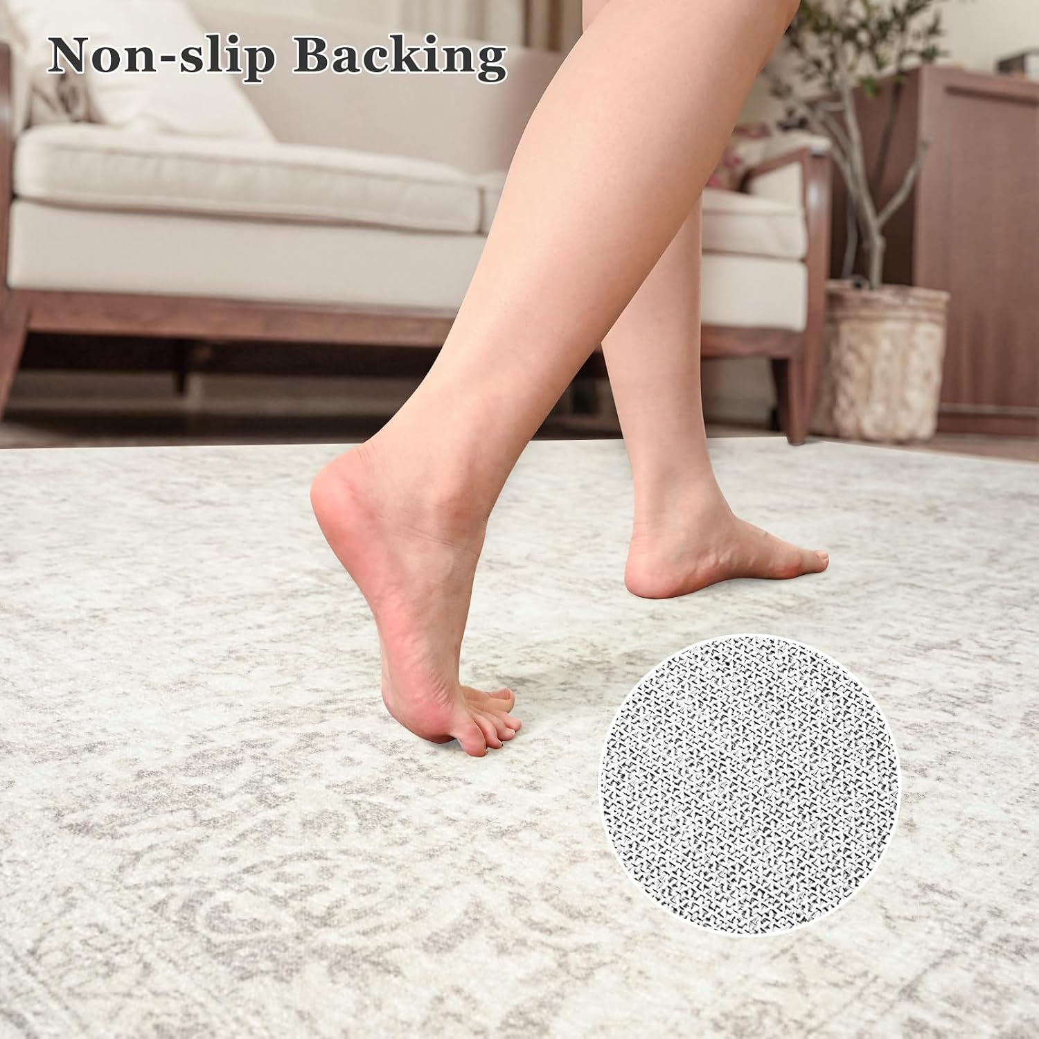 2x8 Washable Hallway Runner Rugs, Non-Slip Area Rug for Kitchen Entryway Indoor Laundry Room Decor, Bathroom Runner Rug Low Pile Vintage Carpet, Beige