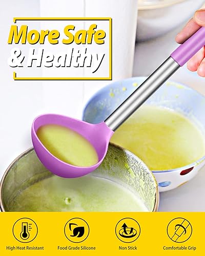 Vista 11 de Paquete de 2 cucharones de cucharón, cuchara grande de silicona para sopa, utensilios de cocina antiadherentes con alta resistencia al calor, sin