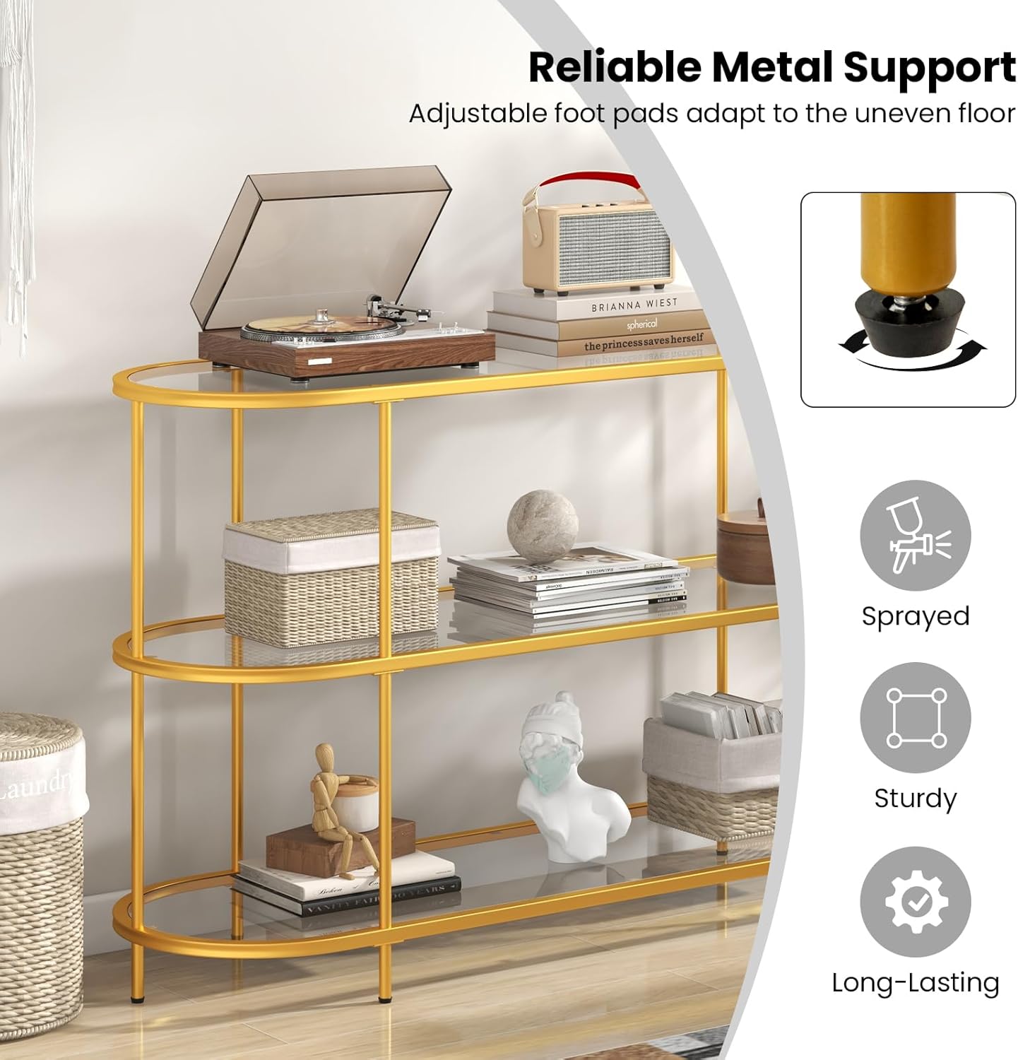 Tangkula Gold TV Stand for TVs up to 65”, 55” 3-Tier TV Console Table with Tempered Glass Shelves & Golden Metal Frame, Modern Media Entertainment Center for Living Room & Entryway, Gold (55”, Oval) Oval 55”