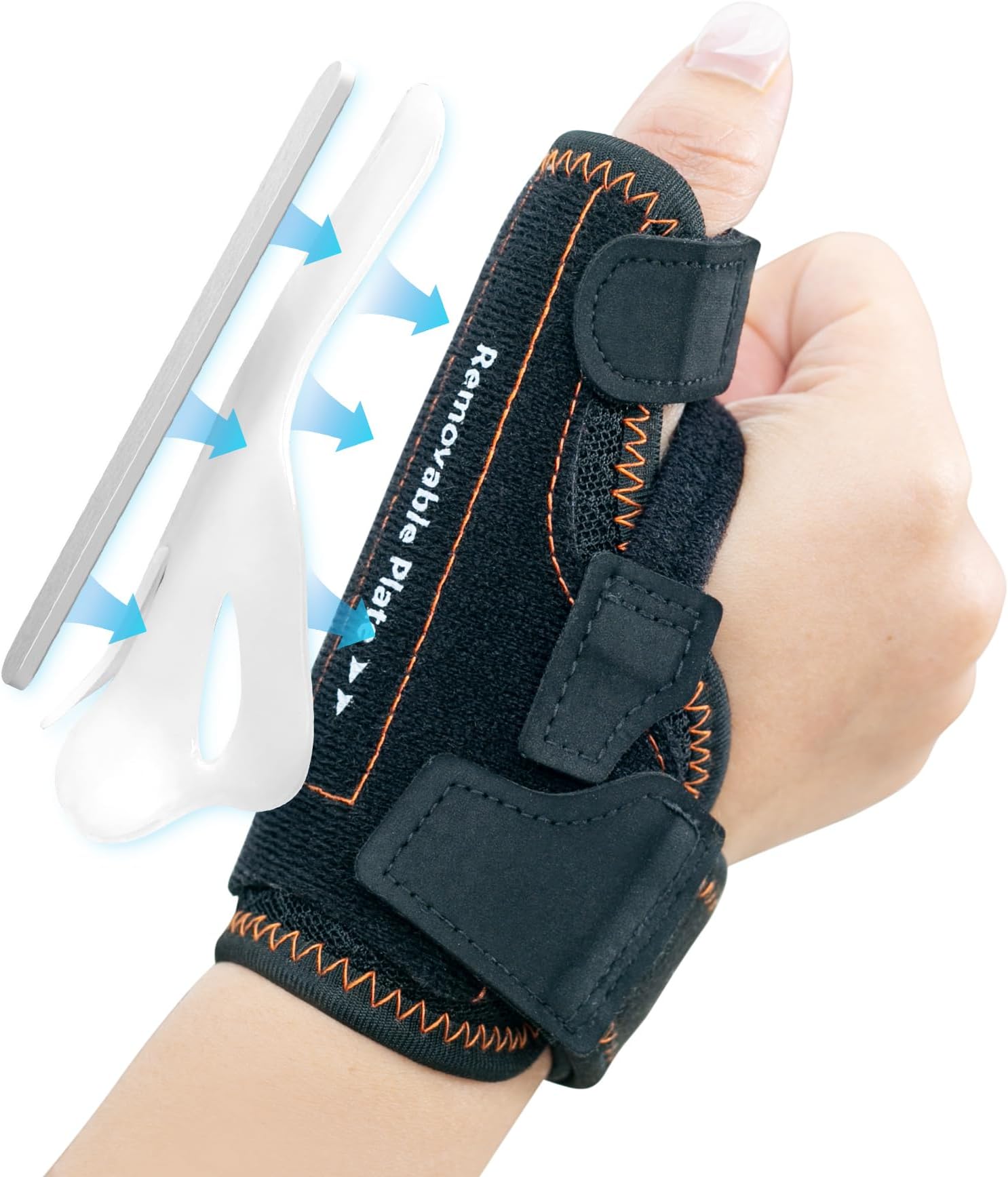 CURECARE 2 in 1 Thumb Support, Removable Thumb Splint Right Left Hand, Thumb Brace with 3 Level Stability, Reversible Thumb Support for Arthritis, De Quervain’s, Thumb Spica Splint (S/M, Black)