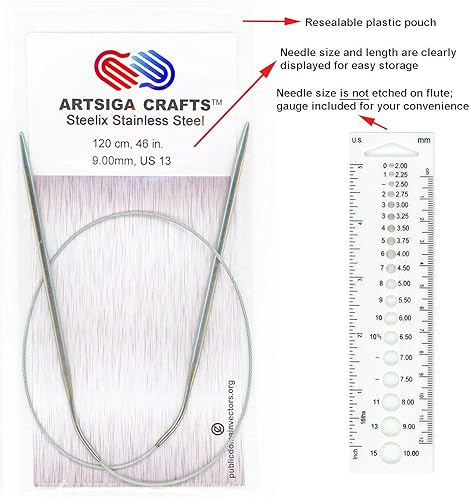 Miniatura 4 de Artsiga Crafts Steelix - Aguja de tejer circular, acero inoxidable, tamaño 0.079in, longitud de punta a punta 31.5in, cable de metal con aguja y