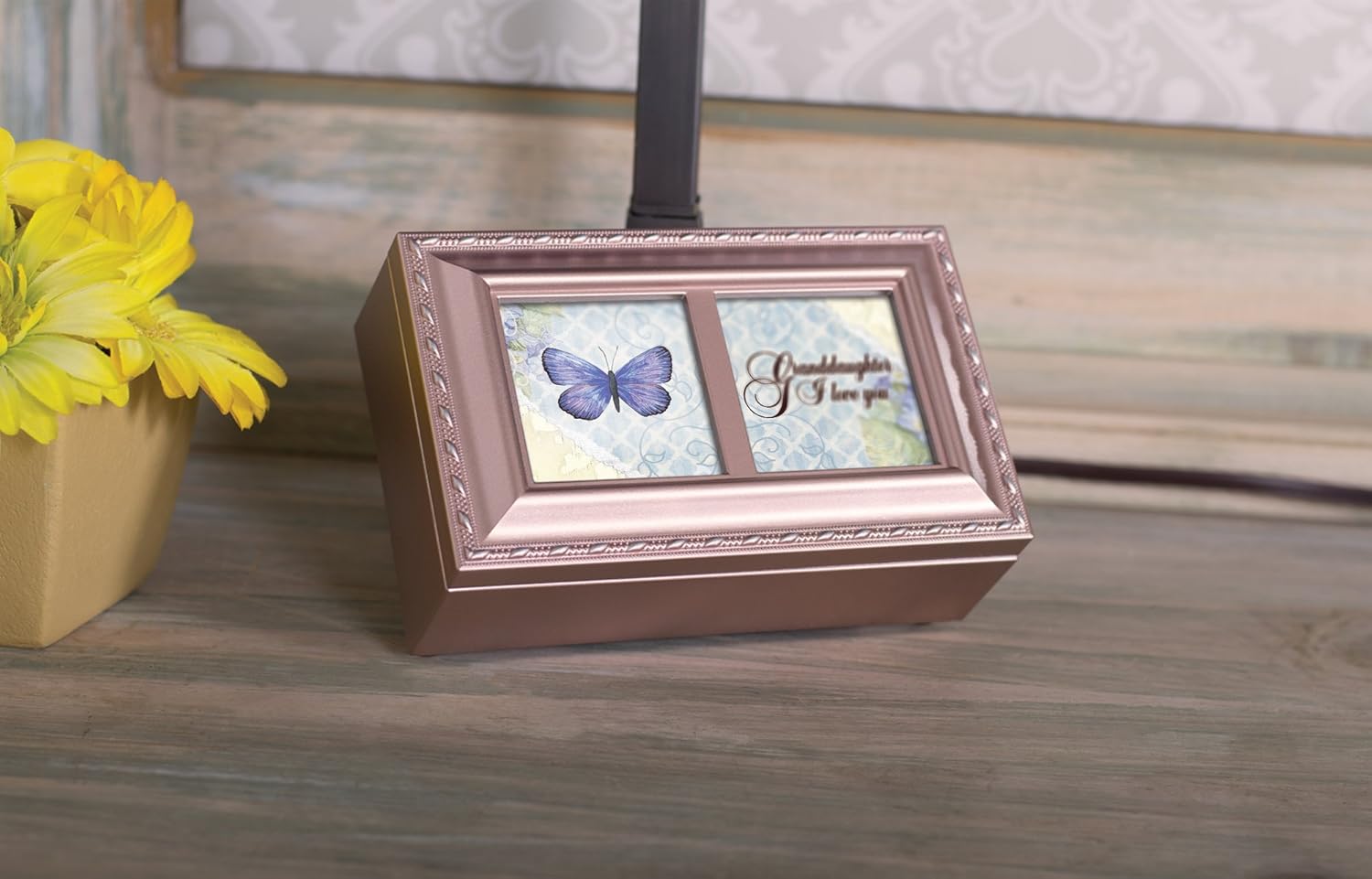 Cottage Garden Granddaughter I Love You Matte Pink Jewelry Music Box Plays You Light Up My Life
