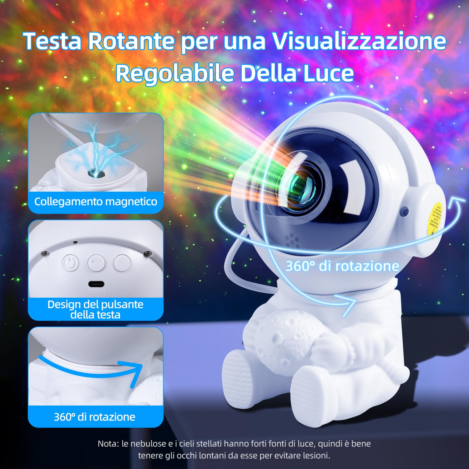 Carehabi Proiettore di Stelle Astronauta, Lampada a Stella a Proiezione Temporizzata con Telecomando, Luce Notturna Magnetica Colorata dell'astronauta per Bambini, Adulti, Camera da Letto