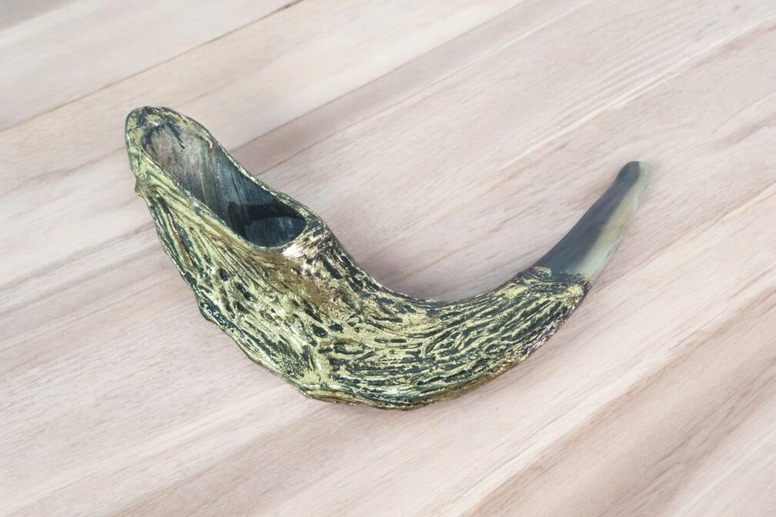 Shofar Jerusalem Old City - Shofar in corno di ariete placcato oro + supporto libero