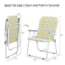 VINGLI Patio Lawn Webbed Folding Chairs Outdoor Beach Portable Camping Chair for Yard, Garden (2, Yellow, Oversized)