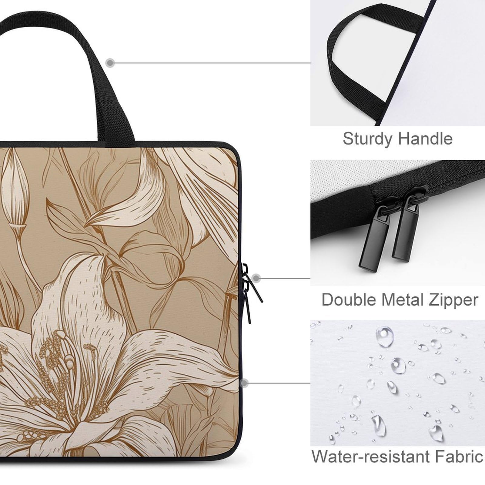 Housse de protection pour ordinateur portable de 15 pouces - Ultra fine et imperméable - Avec dragonne - Beige