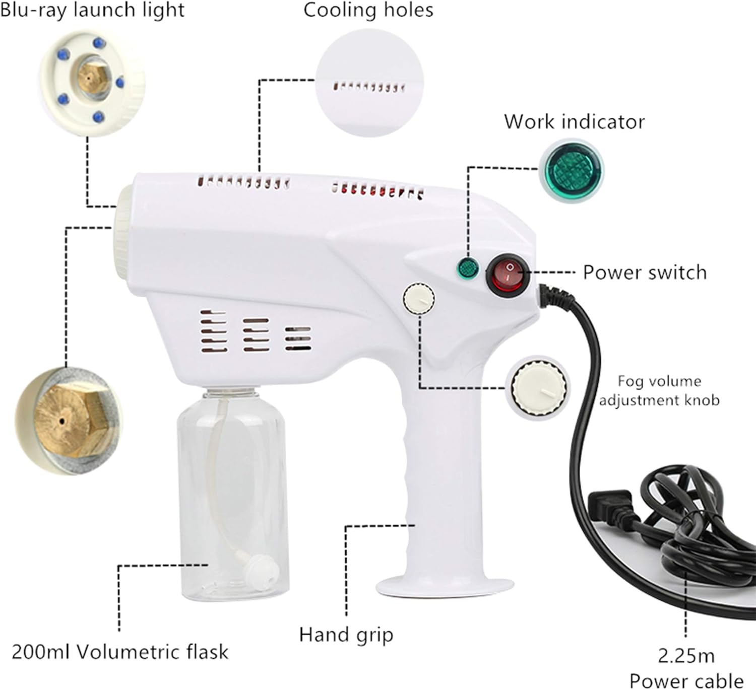 250ML Portable Nano Electric ULV Atomizing Disinfection Steam Spray Gun Fogger Machine Sprayer for Home Office Indoor Outdoor