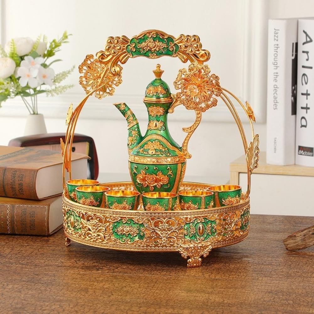 TAIUTYU8ピースのワイン容器セット、金属製、精巧に彫刻された、エレガントで上品な、北欧、宮殿スタイル、手工芸品、夕方のドリンク