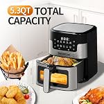 Air Fryer 10-in-1, 5.3QT Compact Oil Free Cooker with Visible Window & Dishwasher Safe Basket，Healthy Cooking, Digital Control for Family