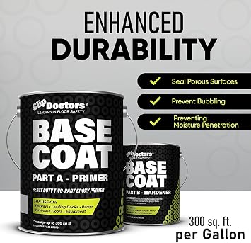 Base Coat 2k Epoxy Primer Paint: High-Performance Protection for Garages, Warehouses, and More Light Gray, 1 Gallon, 300 sq ft. (1-Kit-Pack)