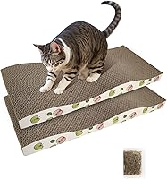 TIMHAKA Double-Sided Corrugated Cat Scratching Board with Catnip - 2 Pack Cardboard Scratch Pad for Indoor Cats