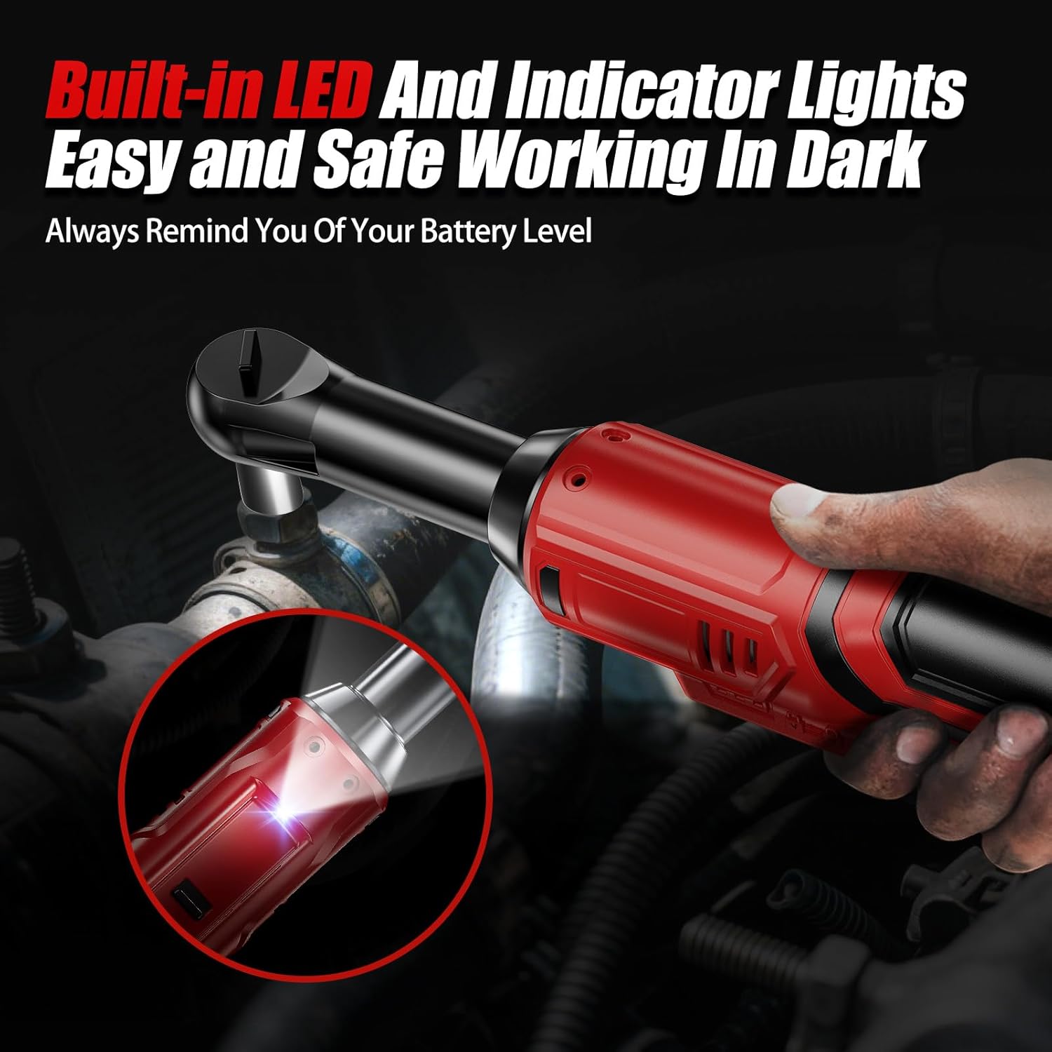 21V Electric Ratchet Wrench Set,60FT-LBS (80N.m) Extended Cordless Ratchet Wrench with 2x 2.0Ah Battery,3/8" 400 RPM Variable Speed Power Ratchet Driver Set with 7 Sockets,1/4 Adaptor, 3"Extension Bar