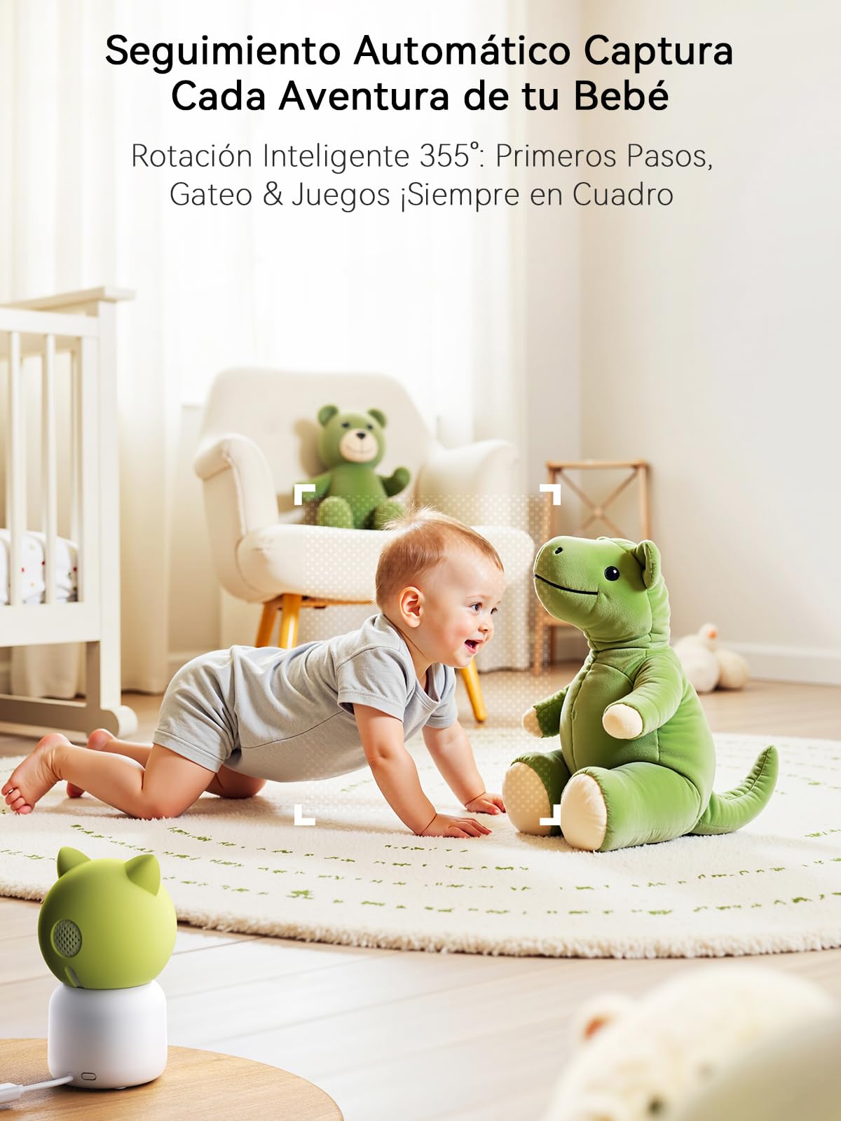 Outinput 2K 4MP Camara Vigilancia Bebe WiFi Interior, 355° Vigilabebes con Camara, App Remoto, Seguimiento Detección Automático, Audio de 2 Vías, Visión Nocturna, Alertas de Feed, 6 Canciones de Cuna