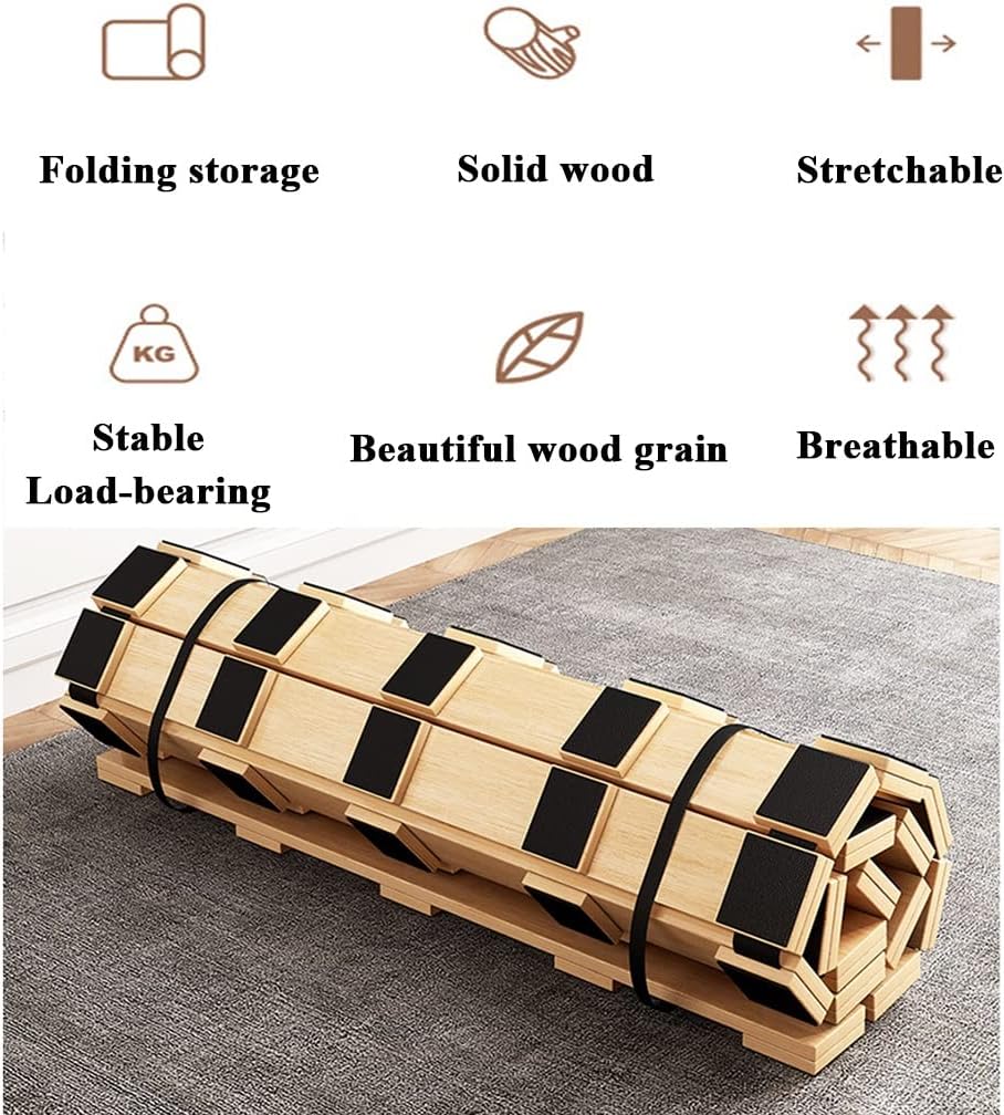 Rollable Floor Mattress Frame Bedding Sleeping Pad Base Breathable Bed Plate for Bedroom Folding，Premium Solid Wood Bed Slats - Folding Mattress Support Board for Lumbar Spine Protection, Du
