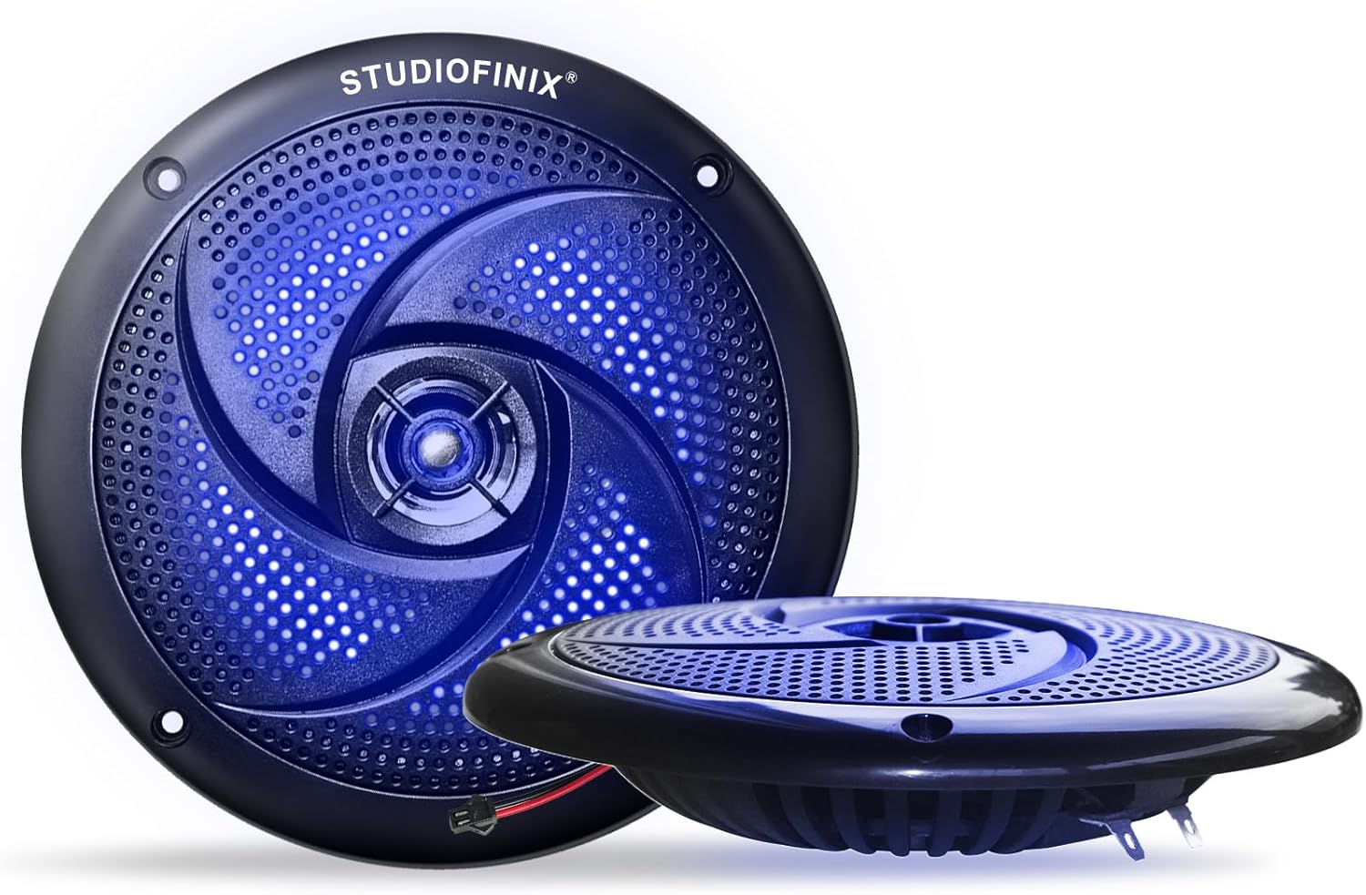 STUDIOFINIX 6.5" Waterproof Marine Speakers Pair - 240W 2-Way IPX6 Boat Speakers with Blue LED Lights, Low Profile for RV UTV ATV Golf Cart (Black)