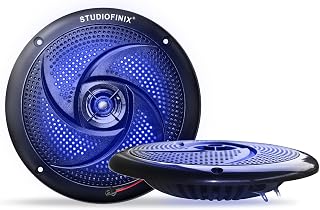 STUDIOFINIX 6.5" Waterproof Marine Speakers Pair - 240W 2-Way IPX6 Boat Speakers with Blue LED Lights, Low Profile for RV UTV ATV Golf Cart (Black)
