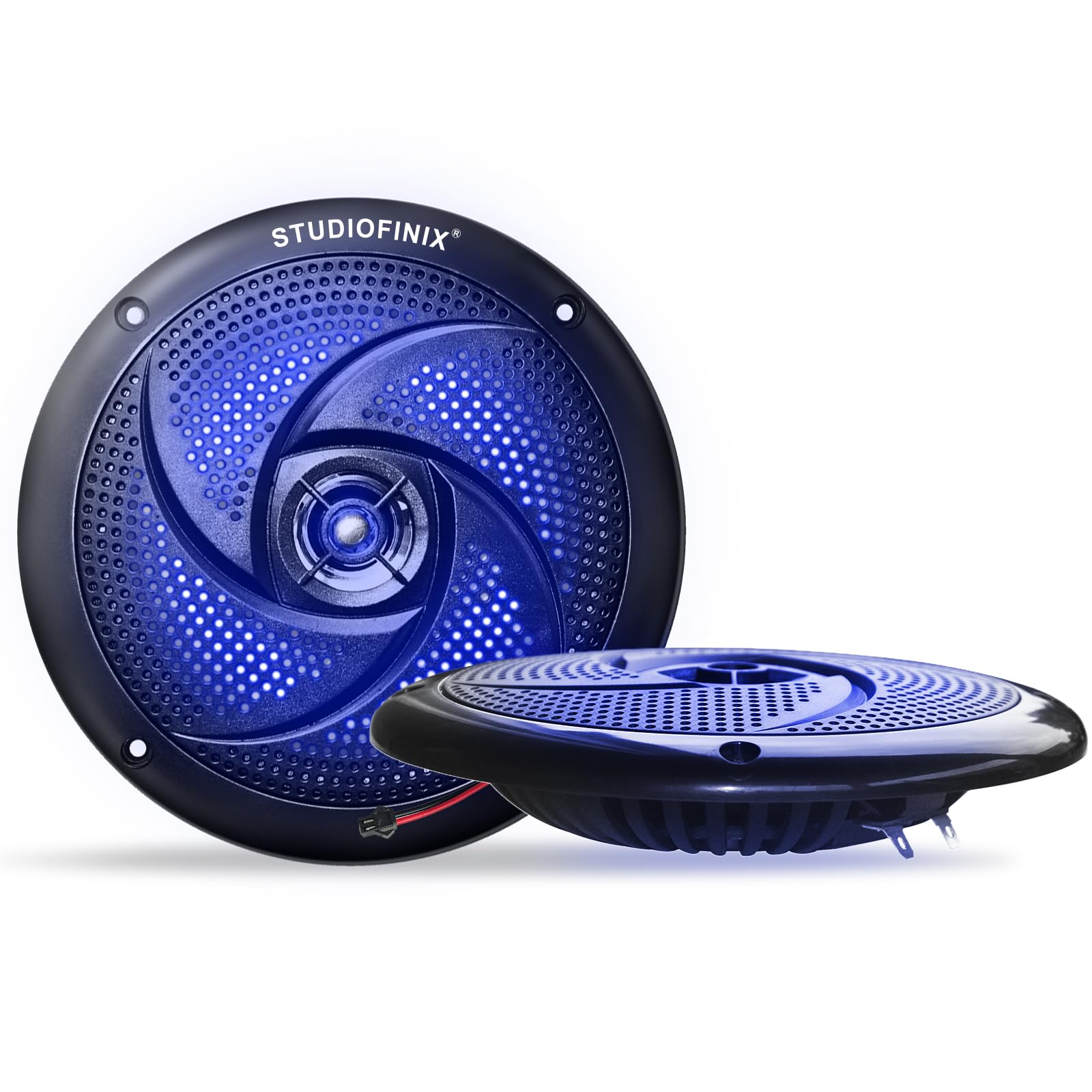 STUDIOFINIX 5.25 Waterproof Marine Speakers - 160W 2-Way Weather Resistant Outdoor Boat Audio with LED Lights, Low Profile Slim Style Suitable for Boat, RV, UTV, ATV, Golf Cart (2 Speakers, Black)
