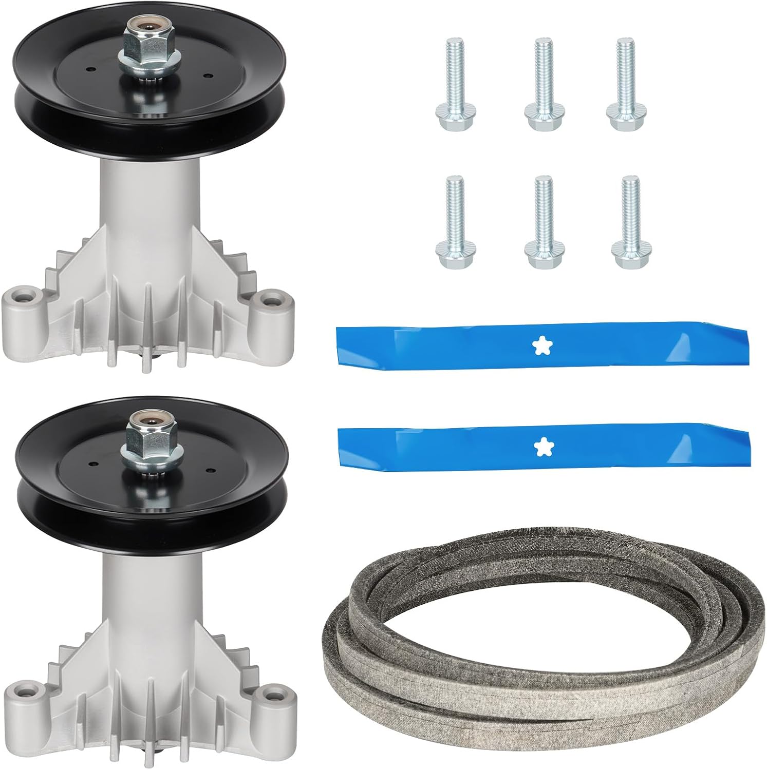 Aeagle LT1000 130794 Rebuild Spindle kit for Husqvarna 42” LT1000 LT2000 LTX1000 YTH1842 YTH2242A, Includes 2 Spindles 532130794 582922301, 2 Pulleys 129861, 2 Blades 134149, 95" Belt 144959