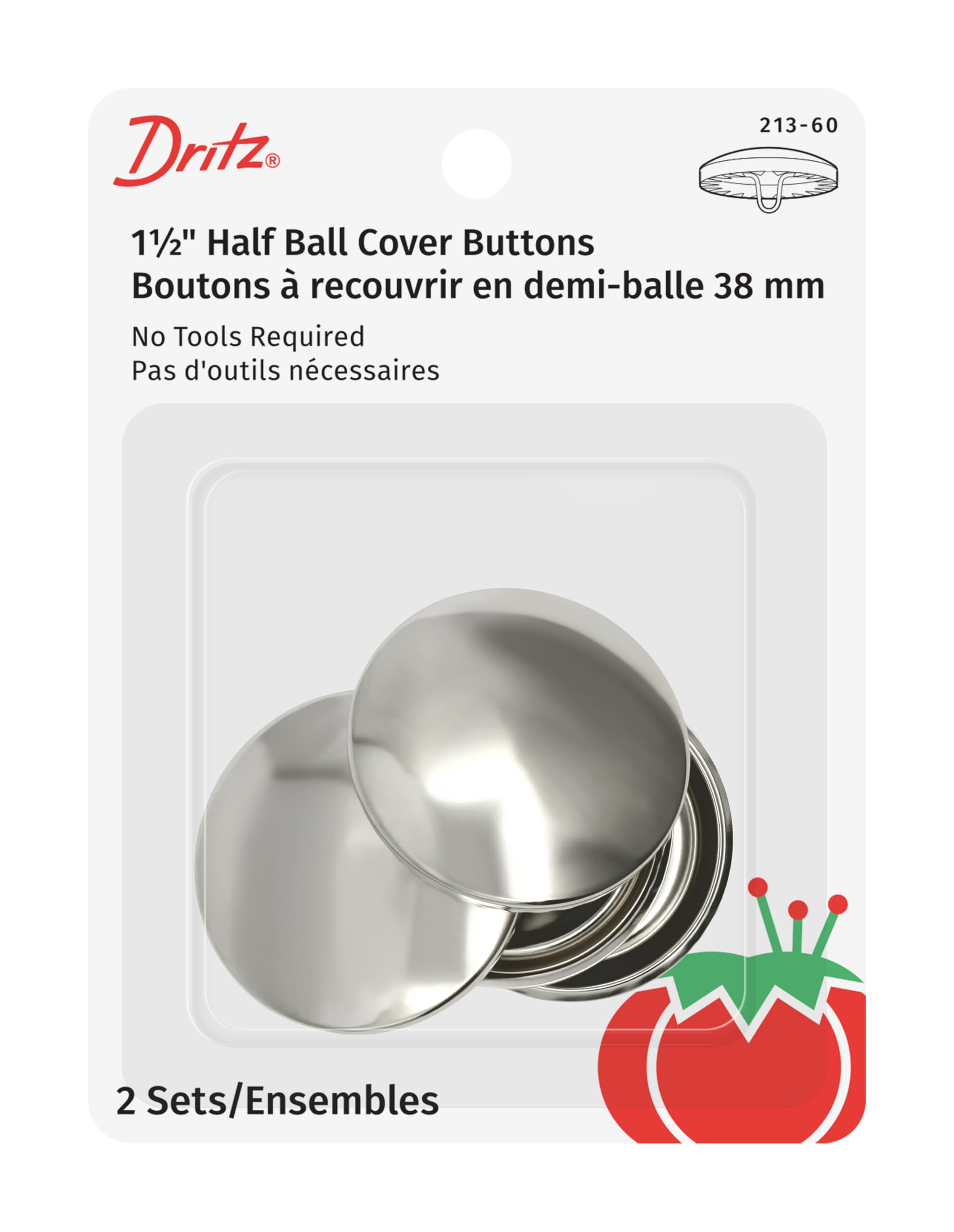 Amazon.com: Dritz 213-60 Half Ball Cover Buttons, Size 60 - 1-1/2