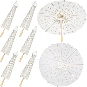 Sadnyy 33 Inches Paper Umbrellas Paper Decorative Chinese Japanese Parasol Umbrella DIY Oiled Painting Umbrellas Crafts for Wedding Bridal Party Decor(White,12 Pack)