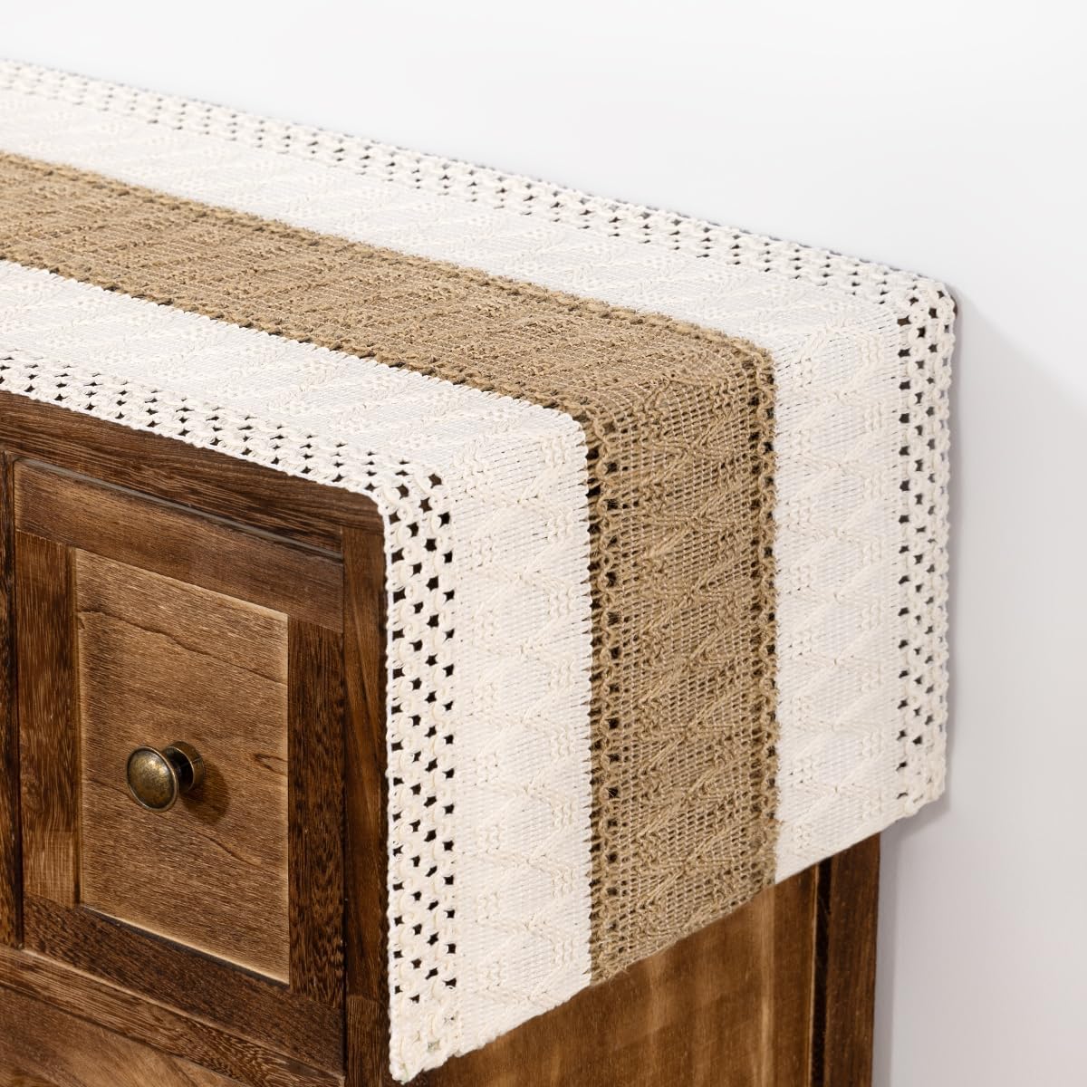 DeZerlor Boho Macrame Table Runner Easter Farmhouse Woven Small Table Runner 48 Inches Cotton Linen Kitchen Table Decor for Spring Dining Dresser Home Everday Use
